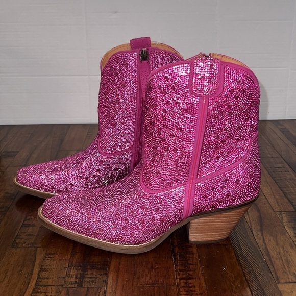 NWT Dingo Boots Leather Cowgirl Pink Fuschia Rhinestone embellished womens 8 - Picture 8 of 16